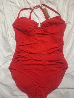 Red Ruched One-Piece Swimsuit